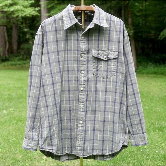 Vintage 90s Lands’ End Green Plaid Button Up Shirt - Picture 2 of 7